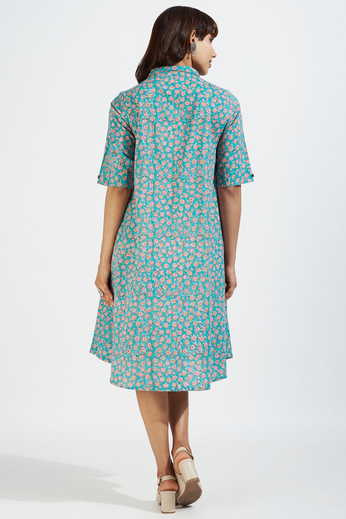 contemporary collar swing dress - aruba blue & coastal blooms