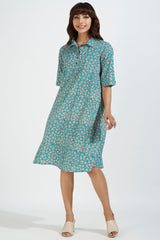 contemporary collar swing dress - aruba blue & coastal blooms
