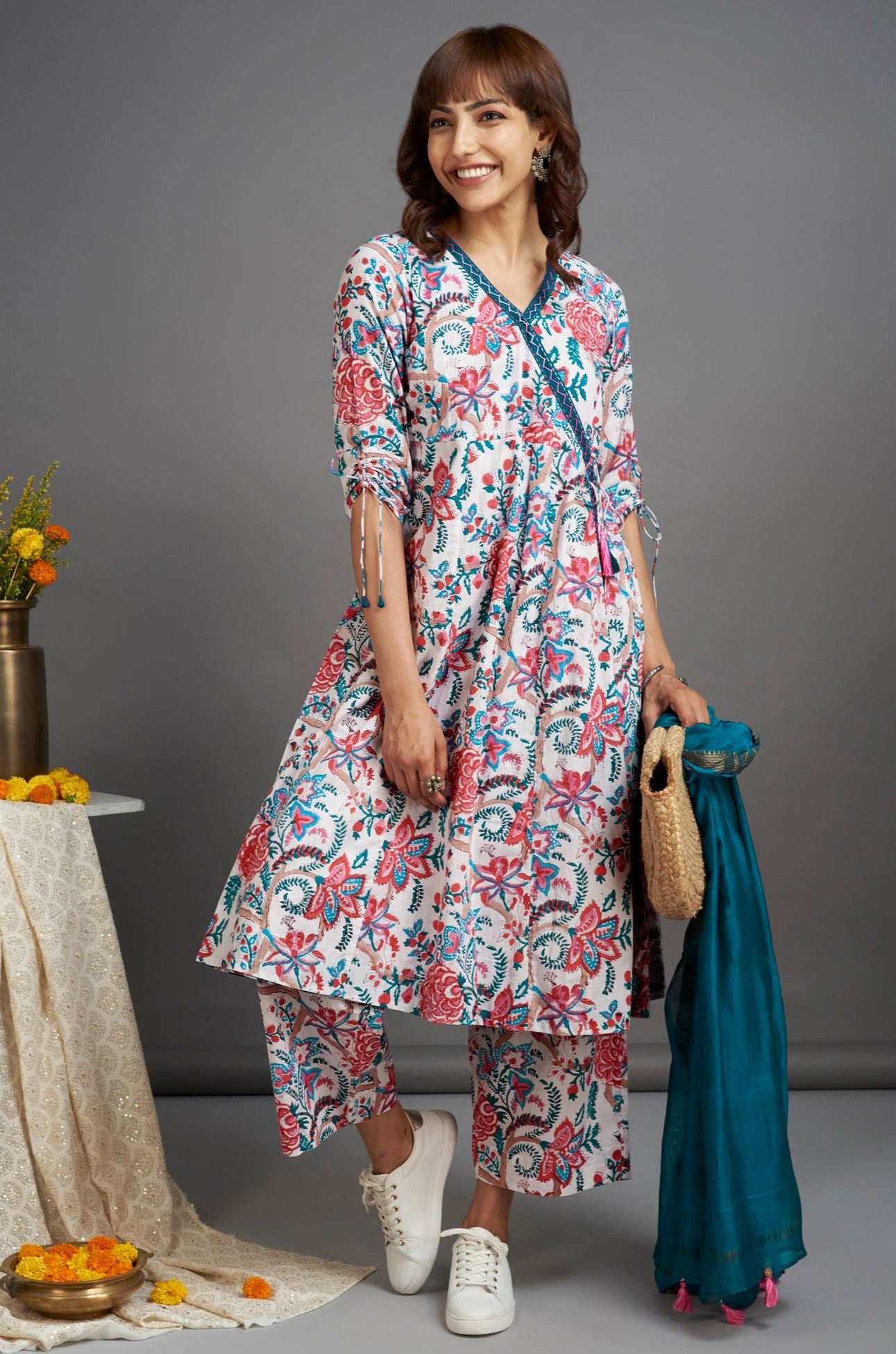 angrakha kurta - meadow mist & botanical fantasies