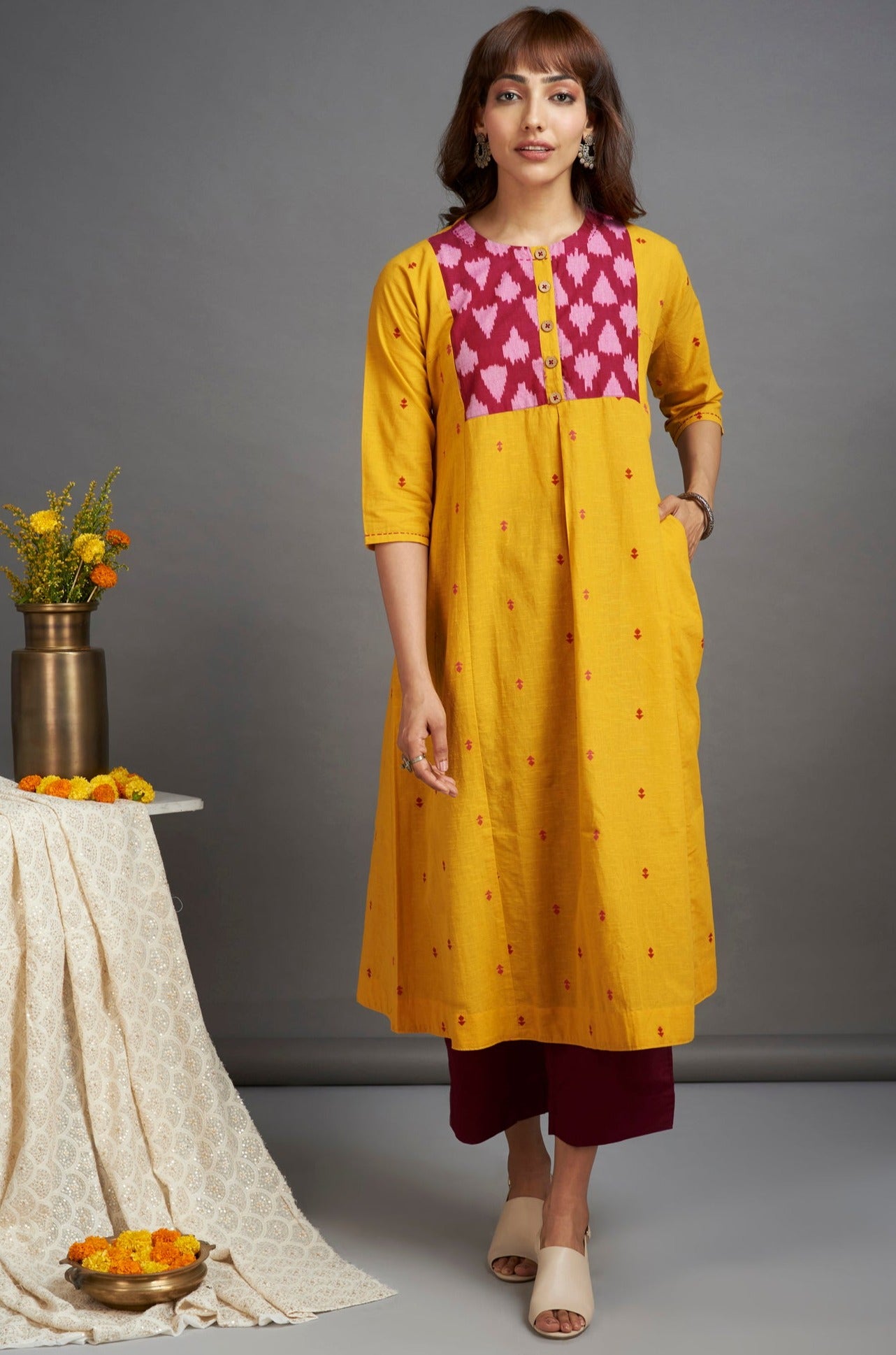 kalidaar kurta - gladiolus yellow & rasberry pink