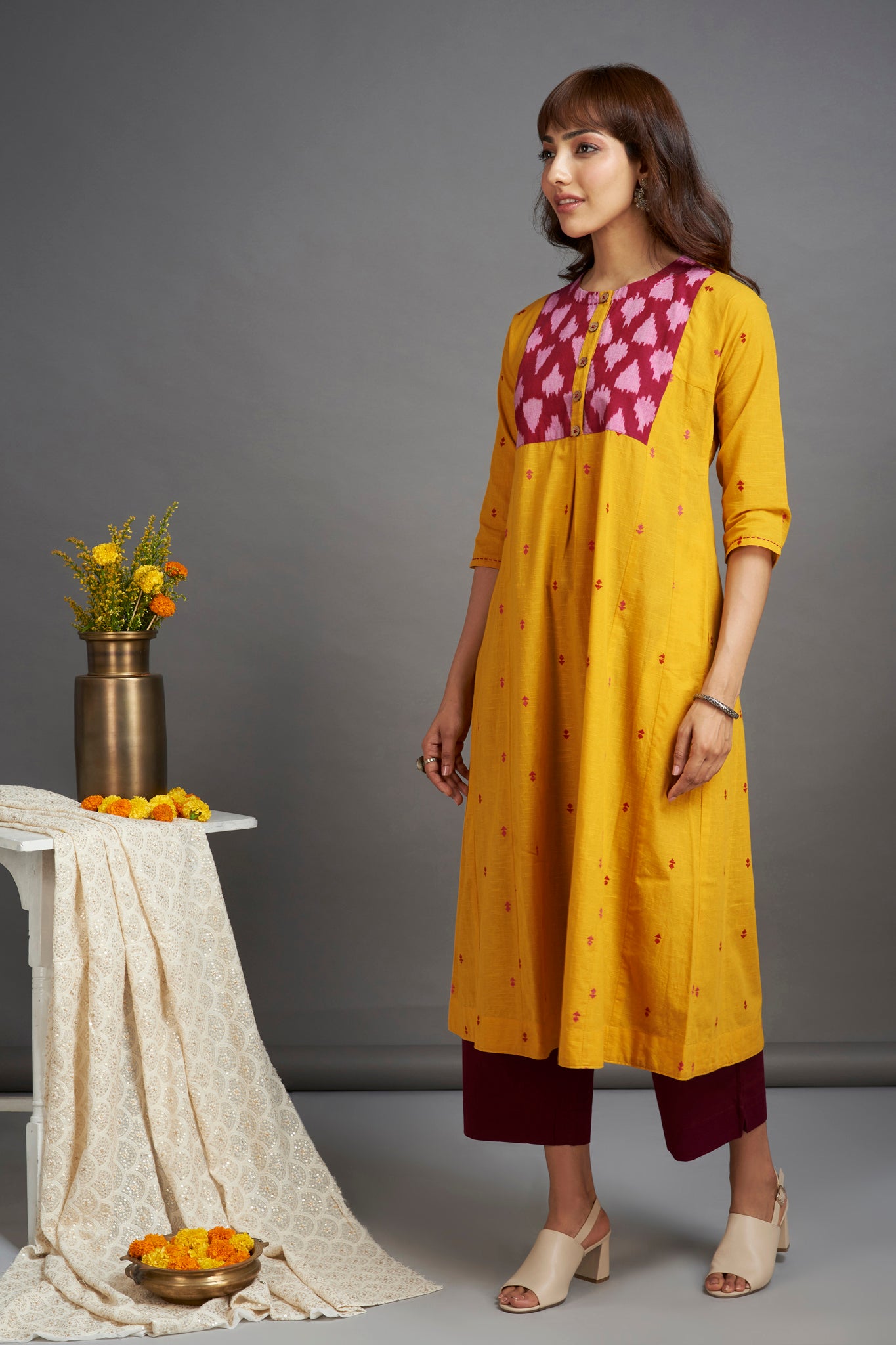 kalidaar kurta - gladiolus yellow & rasberry pink