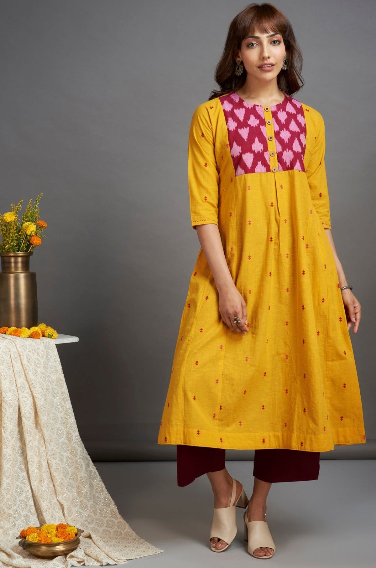 kalidaar kurta - gladiolus yellow & rasberry pink