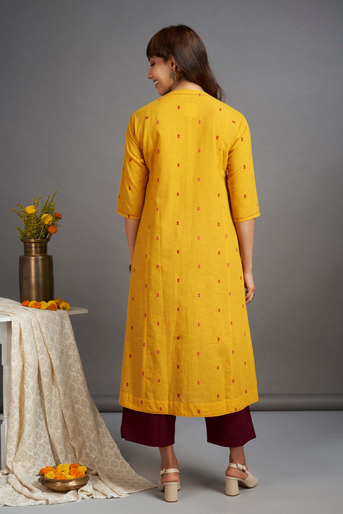 kalidaar kurta - gladiolus yellow & rasberry pink