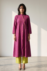 Magenta Petal Dots Cross Potli Angrakha Kurta