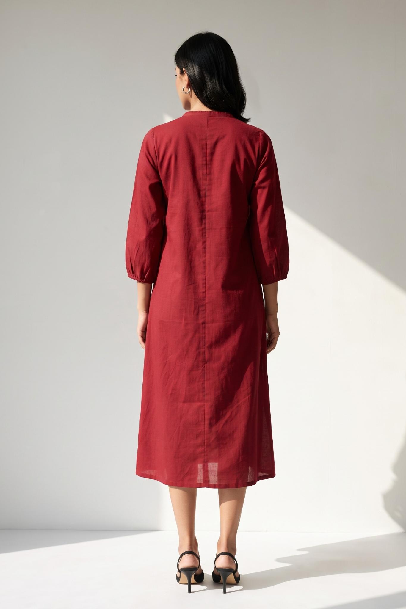 Chestnut and Champa Maroon Cotton Dress With Patch Pocket