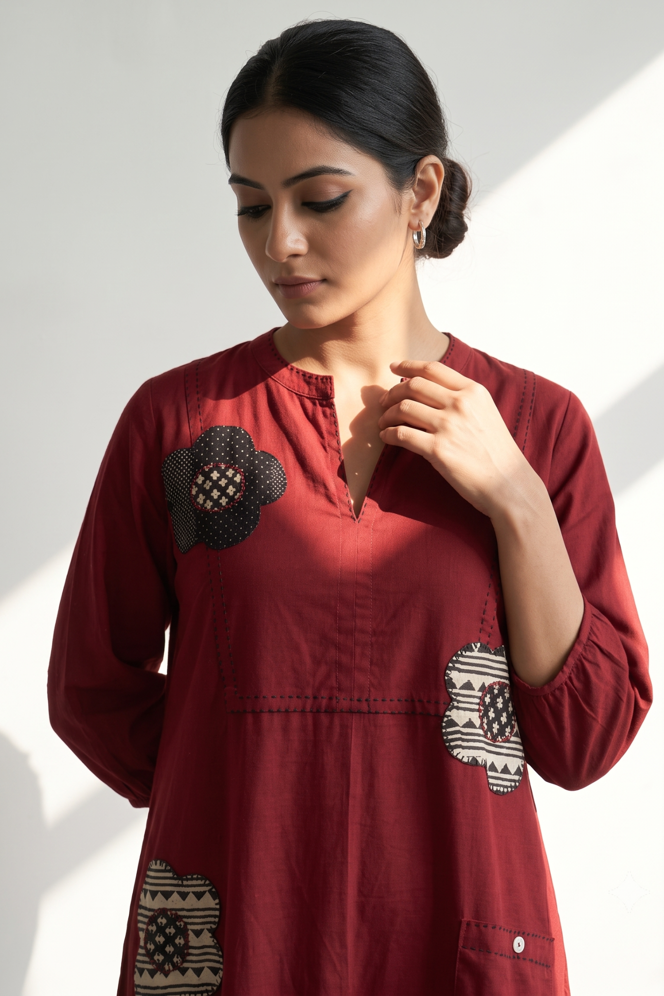 Chestnut and Champa Maroon Cotton Dress With Patch Pocket