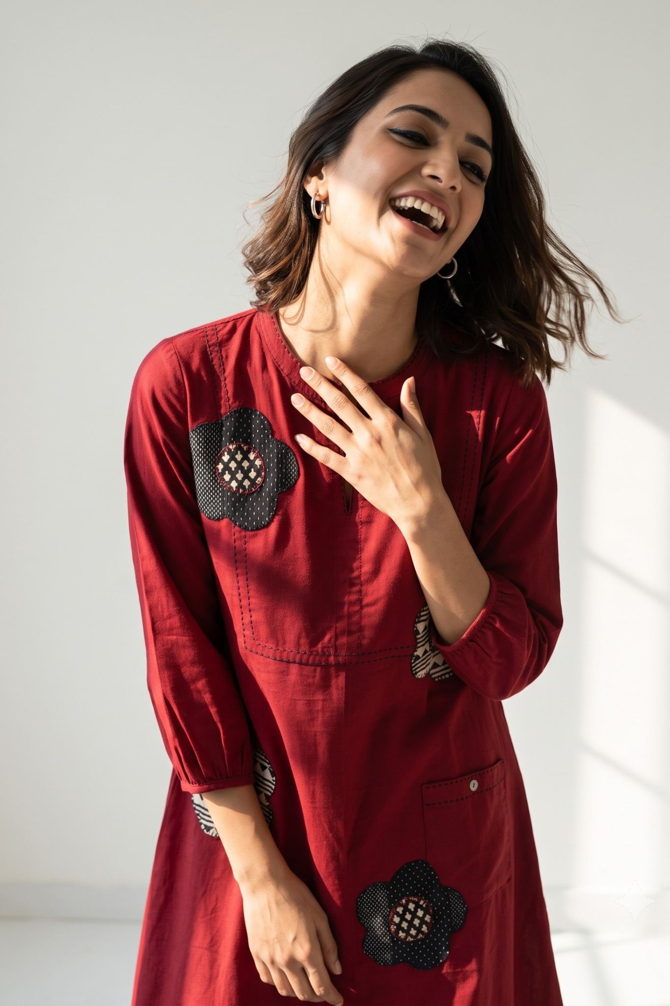 Chestnut and Champa Maroon Cotton Dress With Patch Pocket