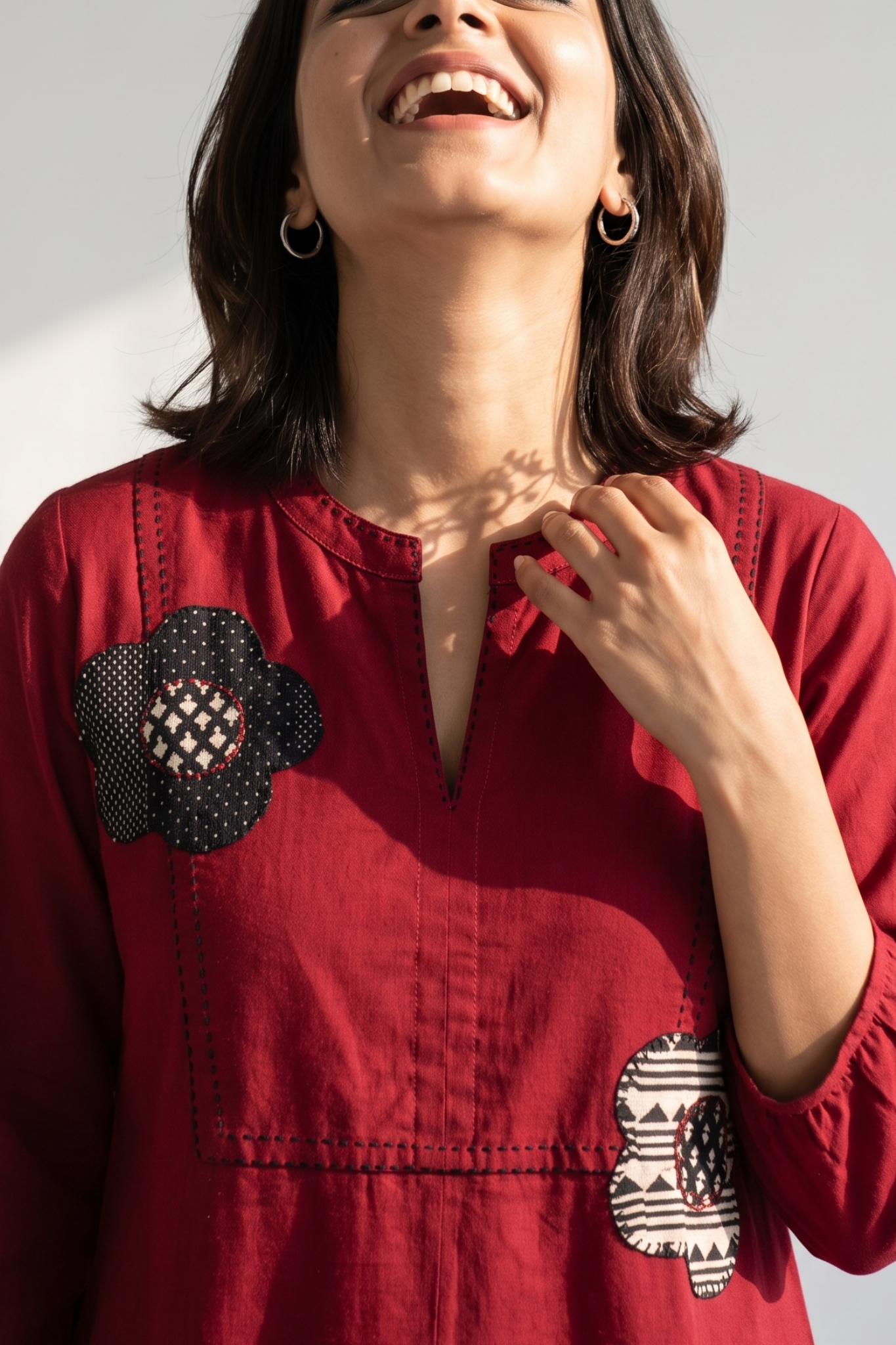 Chestnut and Champa Maroon Cotton Dress With Patch Pocket