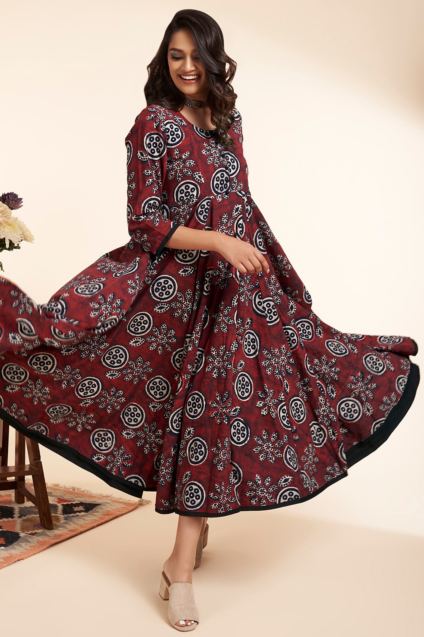long swirl dress - splendid madder & persian garden