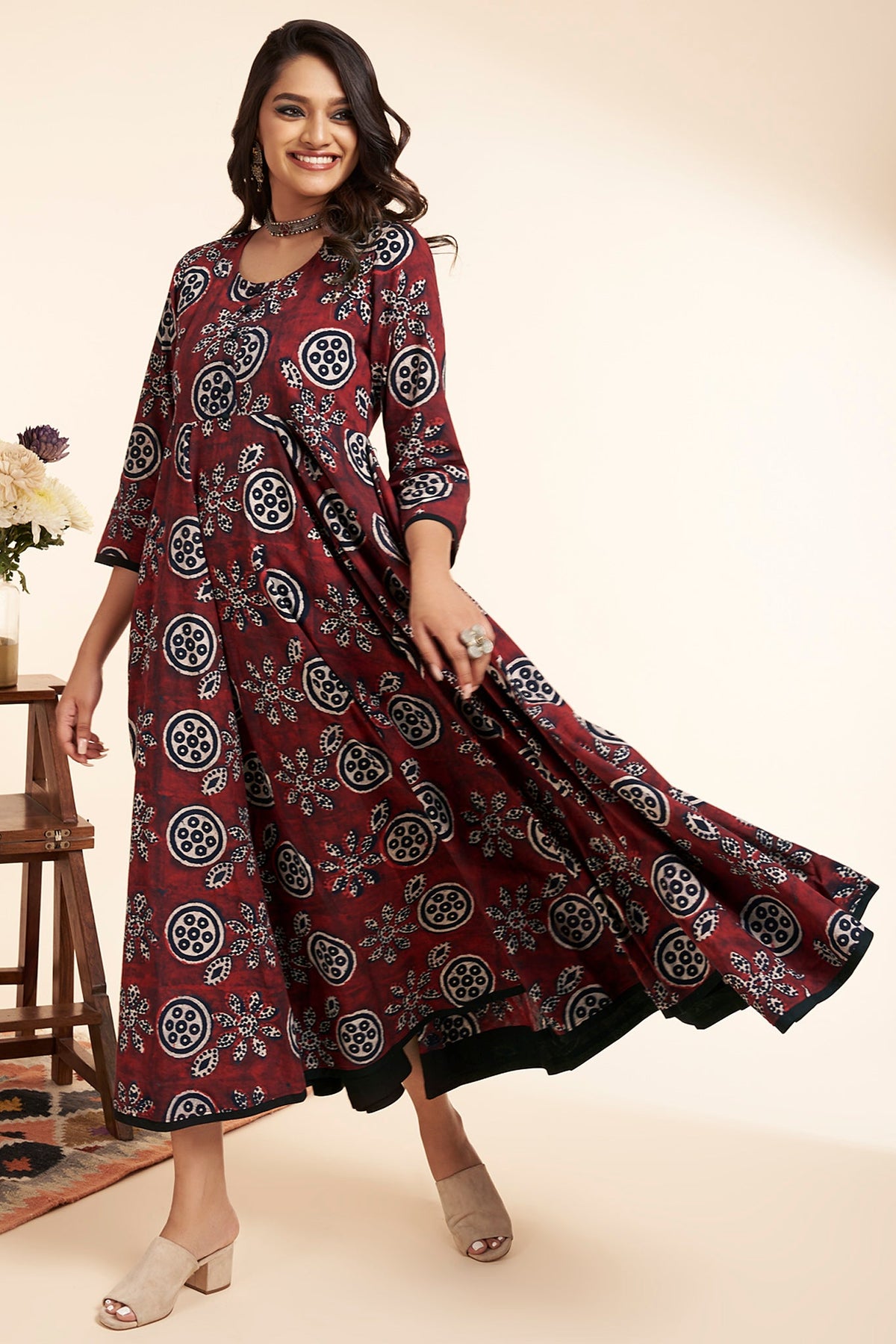 long swirl dress - splendid madder & persian garden