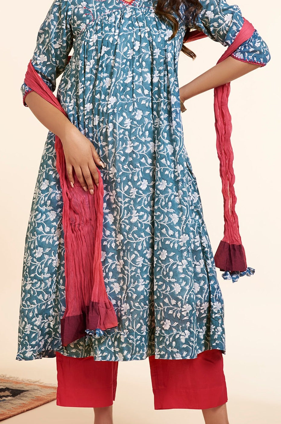chiffon dupatta - rani pink & trims