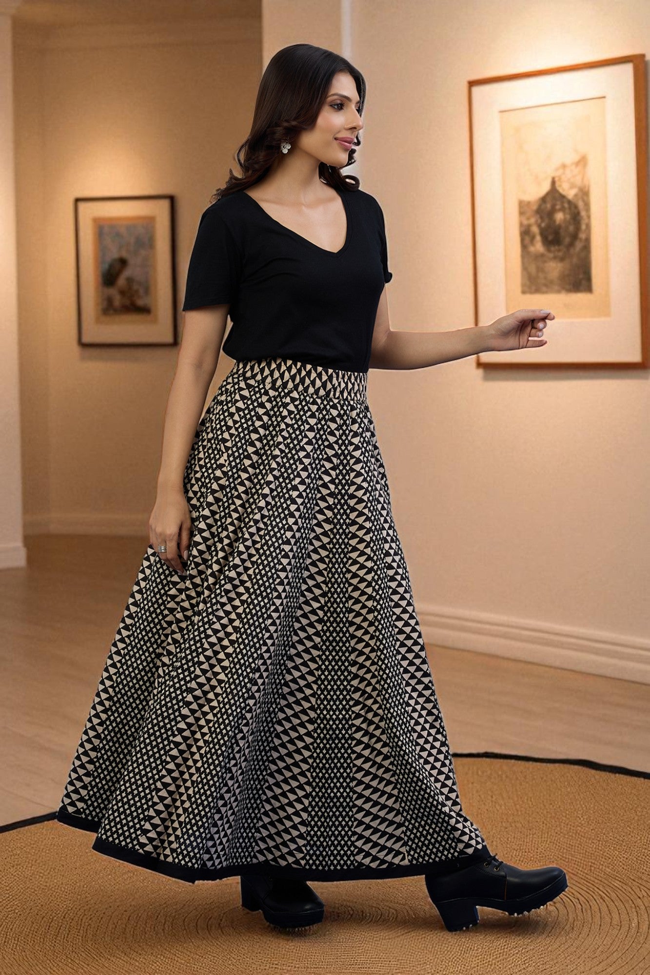 Inkwoven Mirage Cotton Panelled Flared Skirt