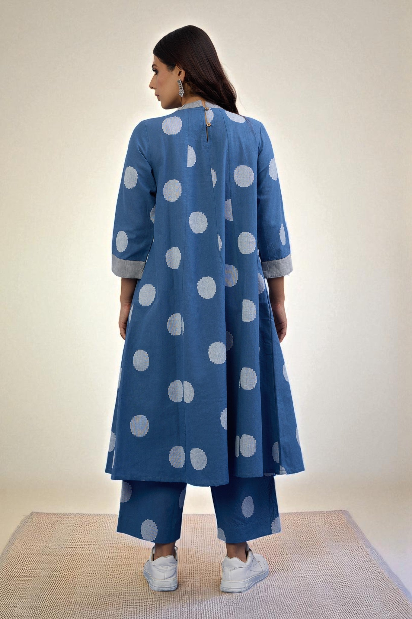 Co-ord Set Sky Dots Cotton Crew Neck Gather Dress & Pants