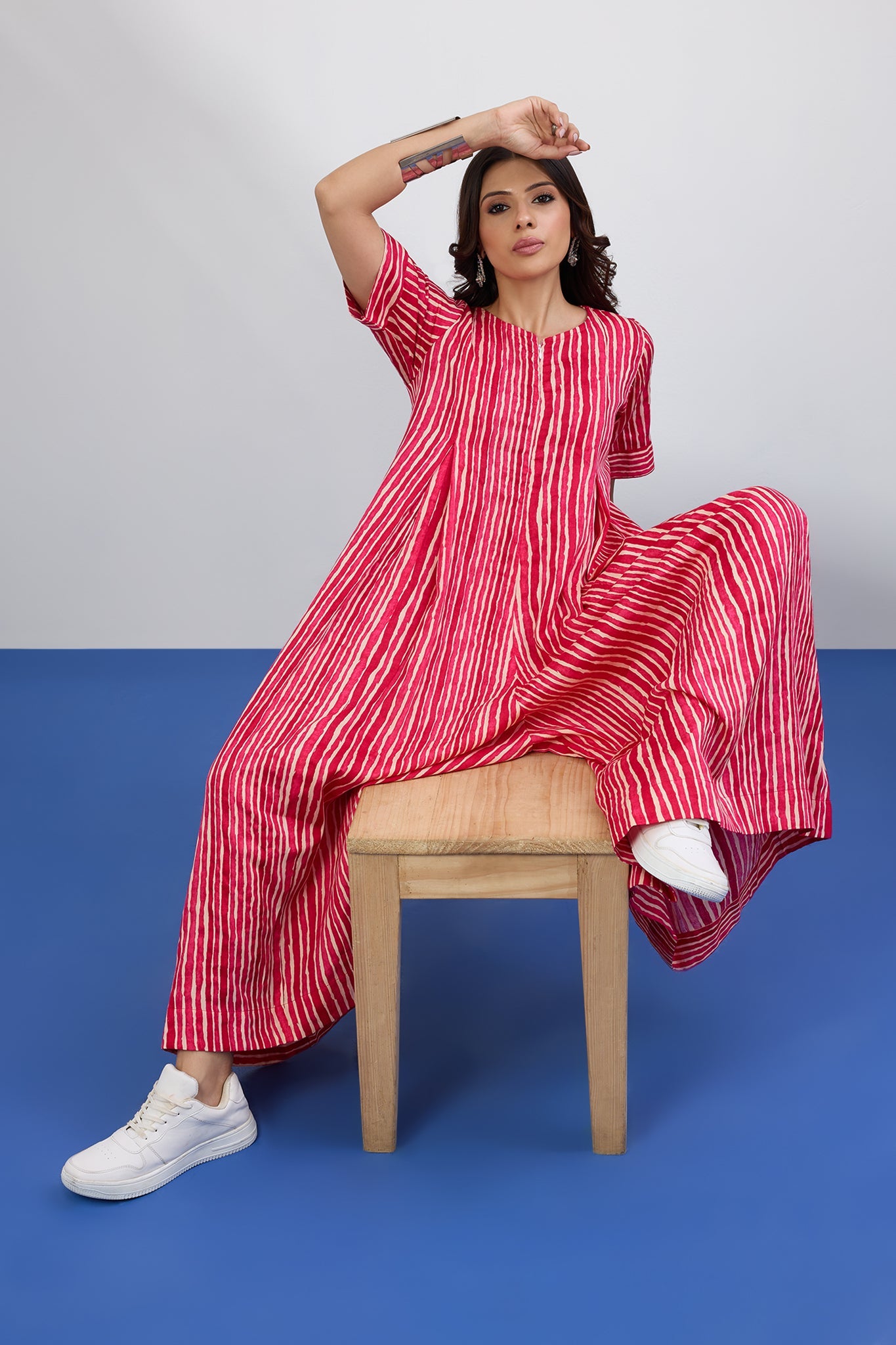 Candy Stripes Jumpsuit with Pockets & Sleeves