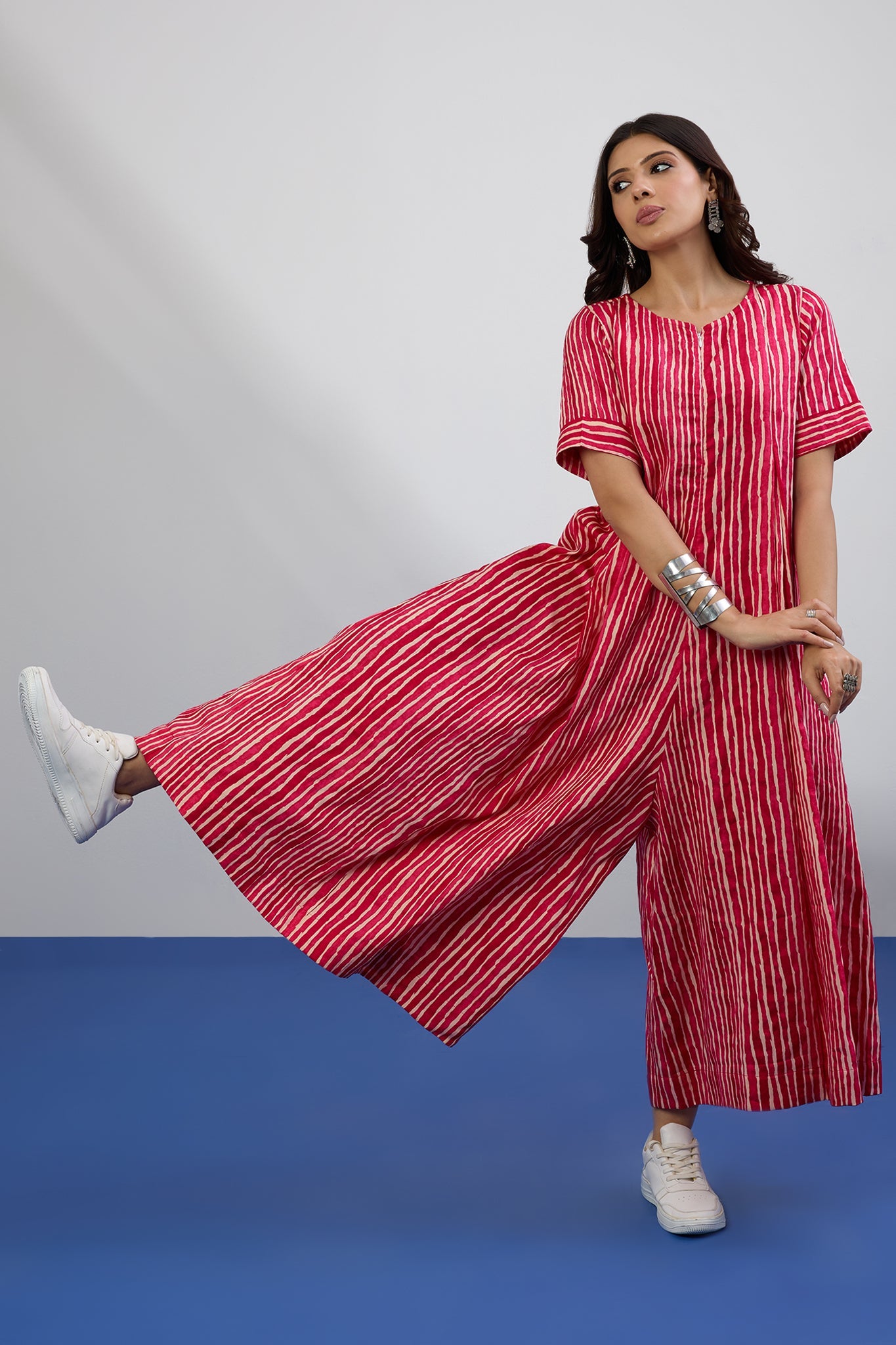 Candy Stripes Jumpsuit with Pockets & Sleeves