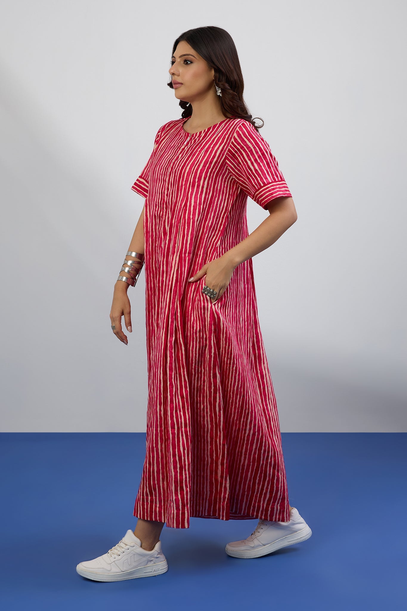 Candy Stripes Jumpsuit with Pockets & Sleeves