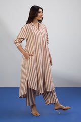 Co-ord Set Cocoa Trace Collar Box Pleat Kurta & Pants