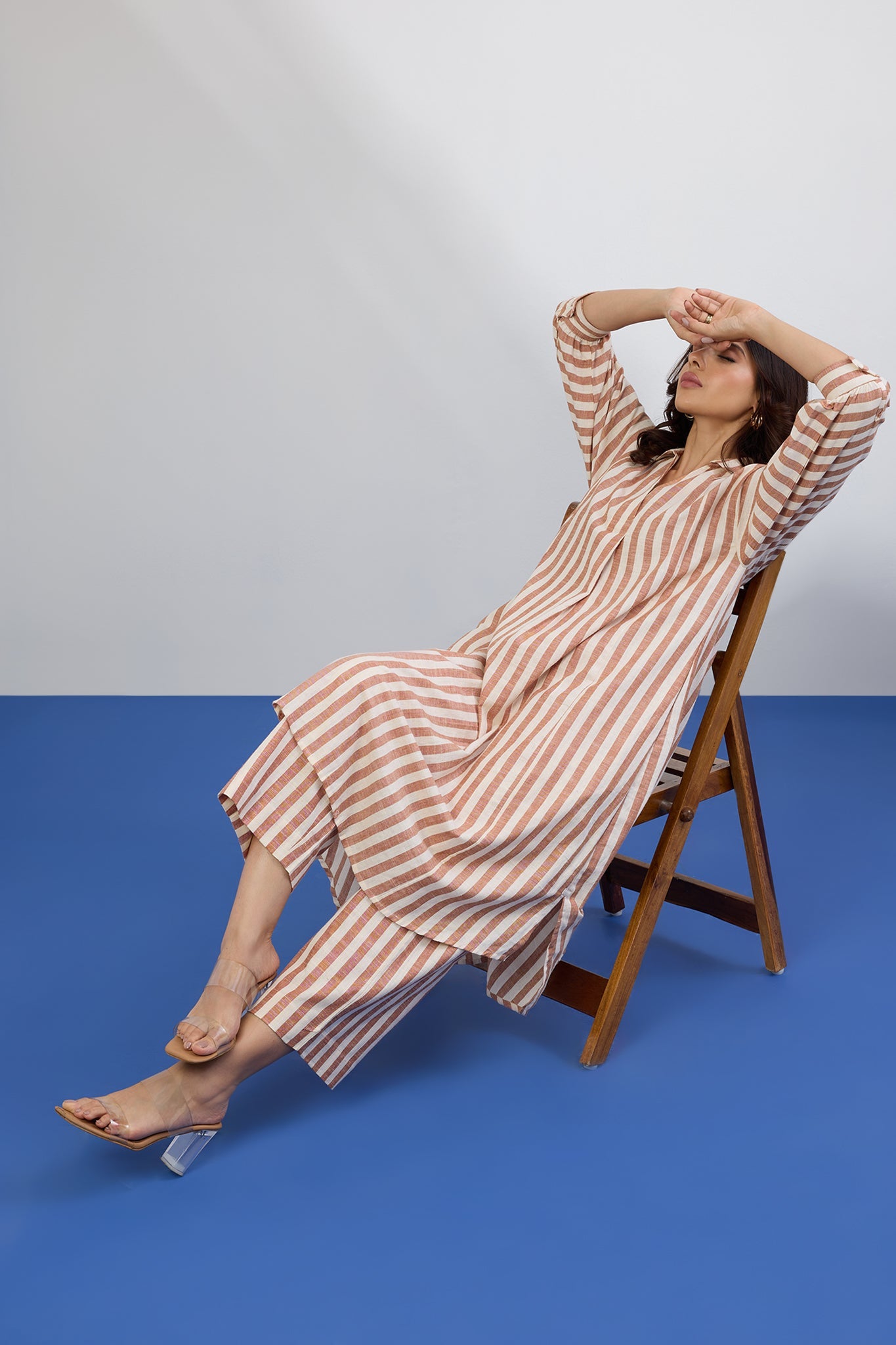 Co-ord Set Cocoa Trace Collar Box Pleat Kurta & Pants
