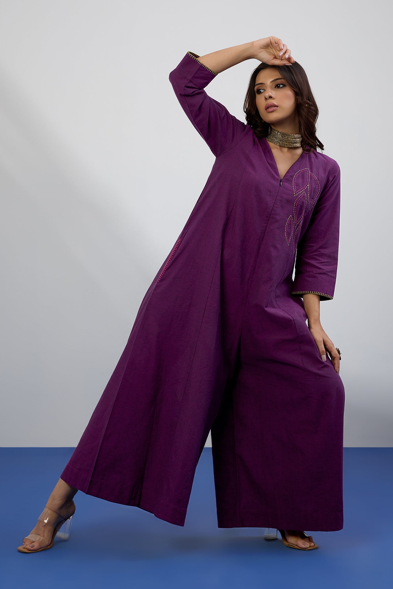 Amethyst Grove Jumpsuit with Pockets & Sleeves