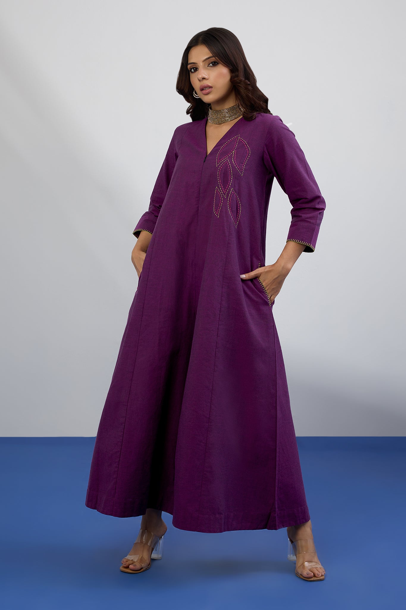 Amethyst Grove Jumpsuit with Pockets & Sleeves