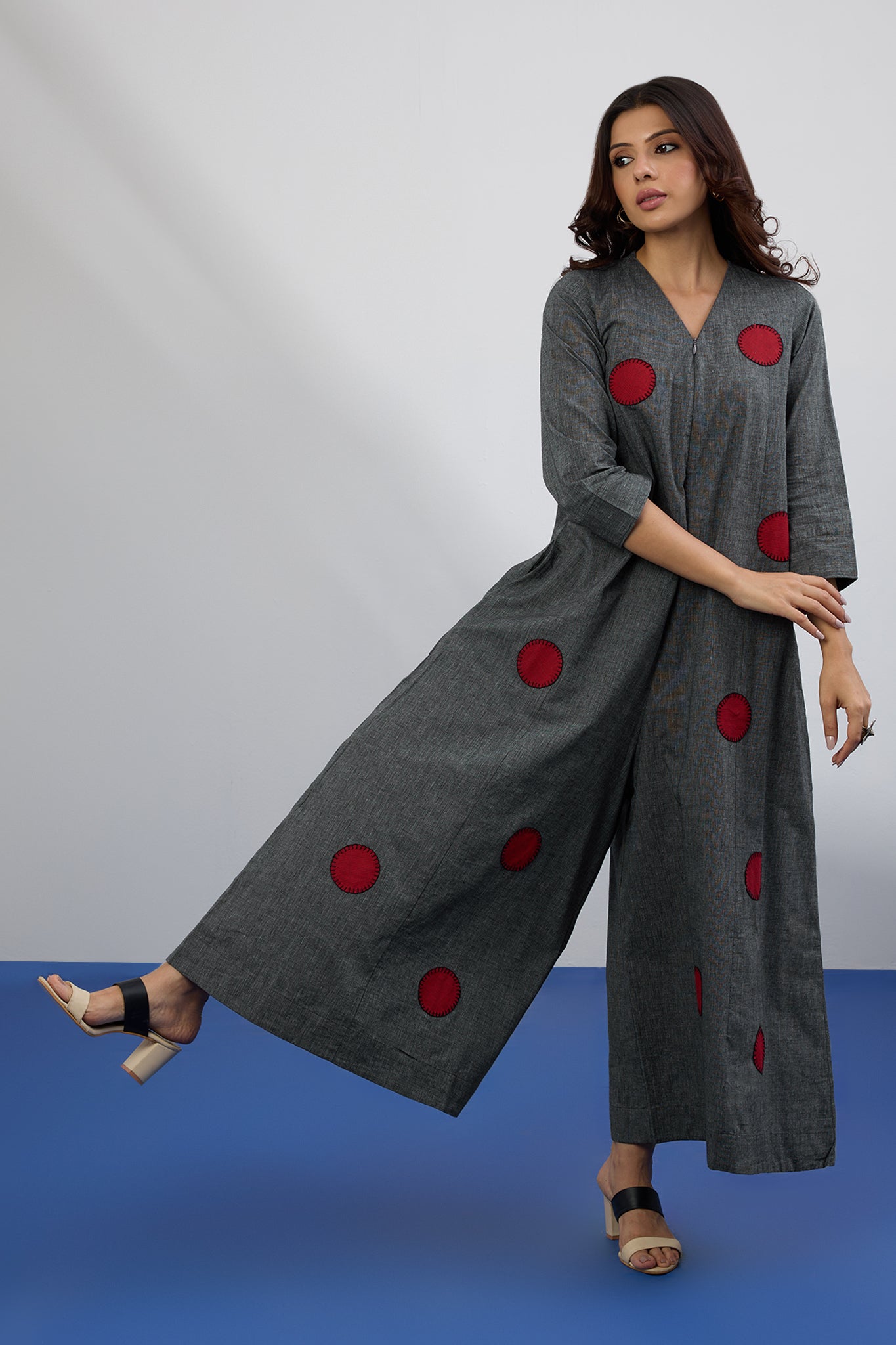 Ash & Flame Applique Jumpsuit with Pockets & Sleeves