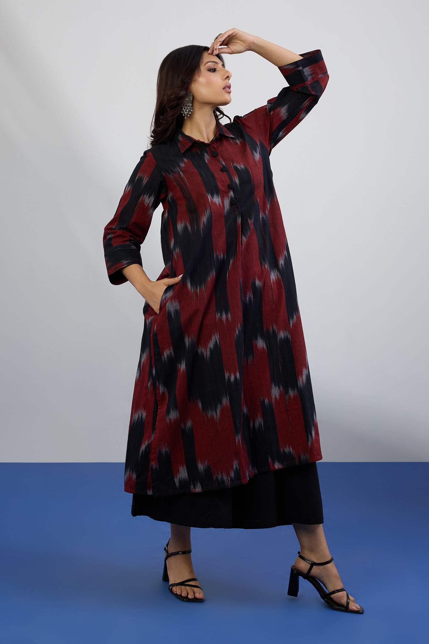 Bold Chevron Long Shirt Dress With Slit