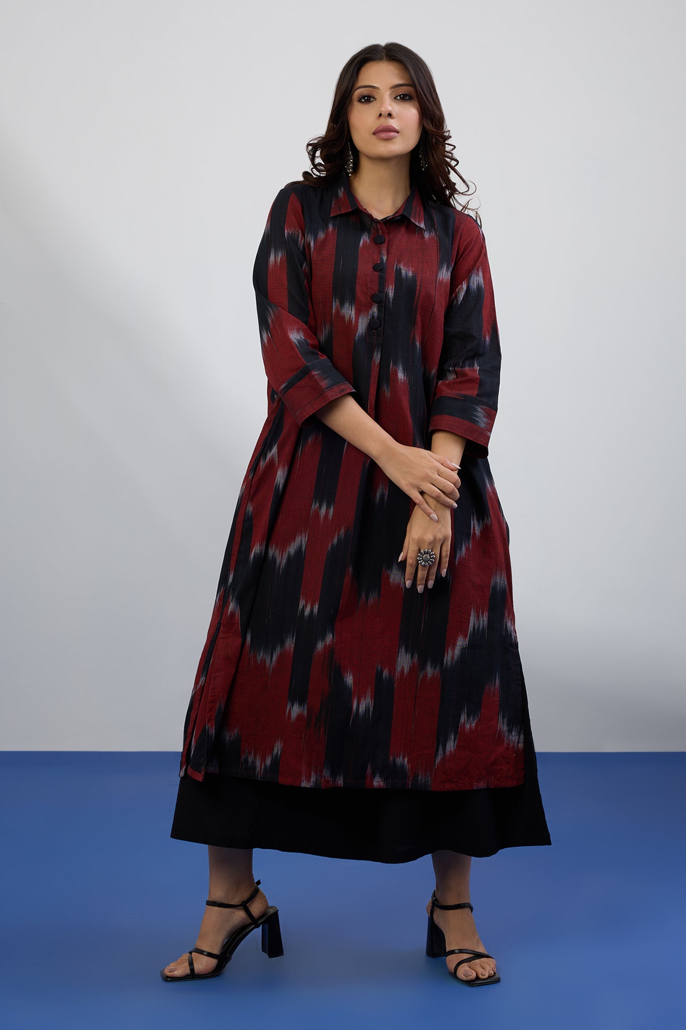 Bold Chevron Long Shirt Dress With Slit