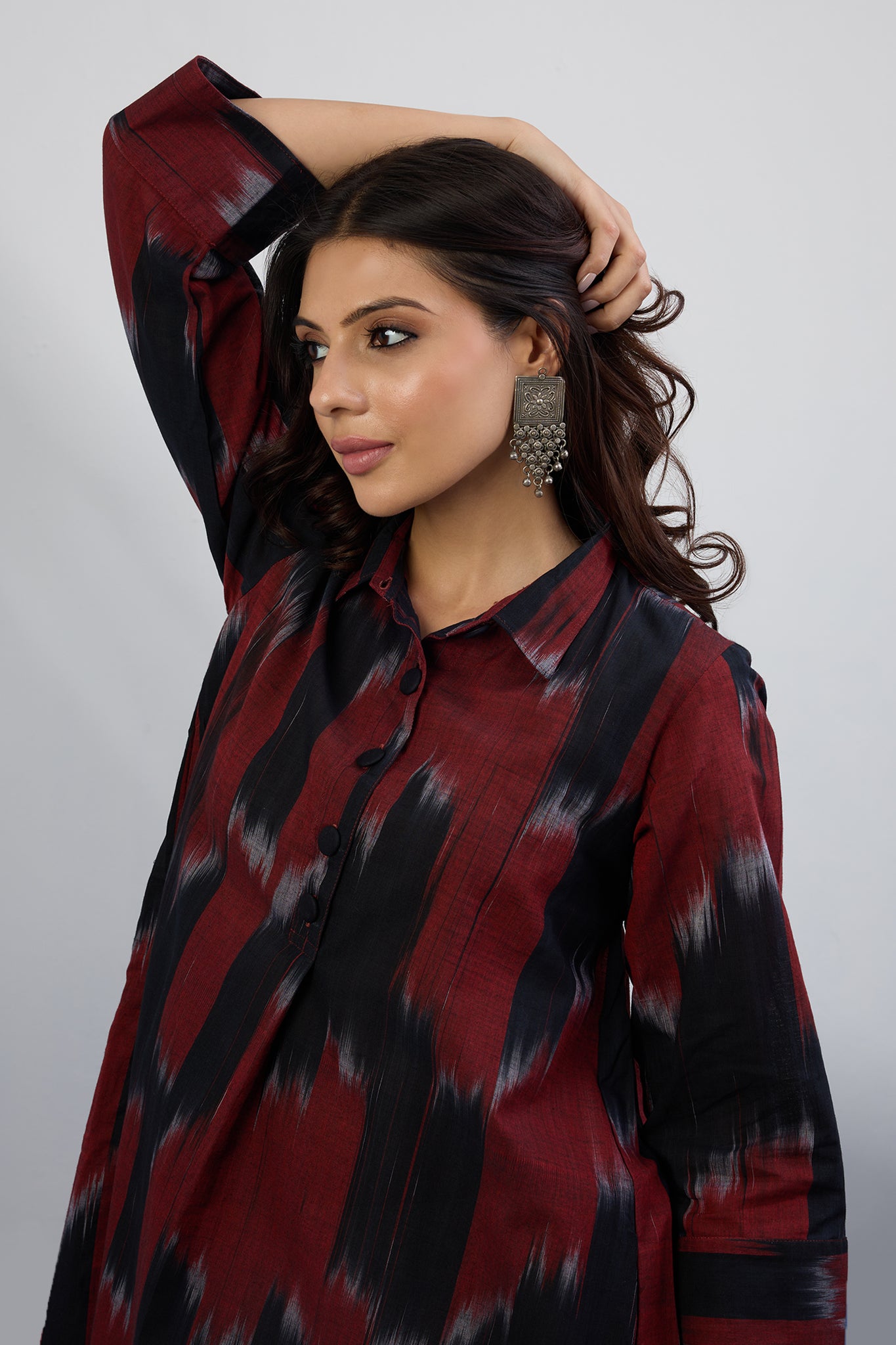 Bold Chevron Long Shirt Dress With Slit