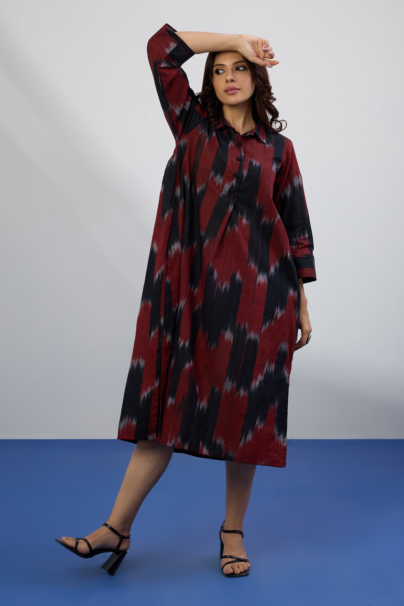 Bold Chevron Long Shirt Dress With Slit
