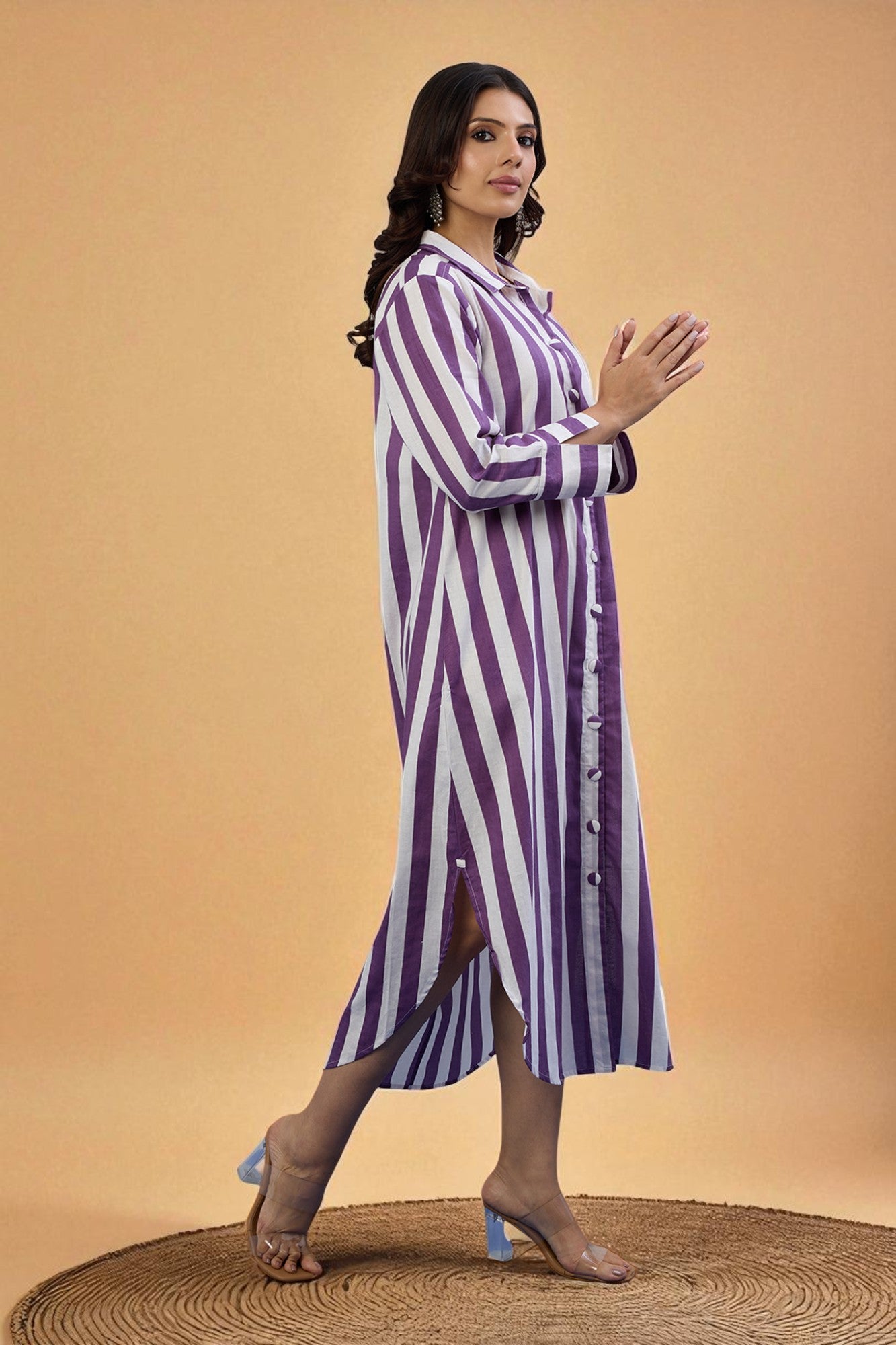 Lavender Line  Long Cotton Shirt Dress