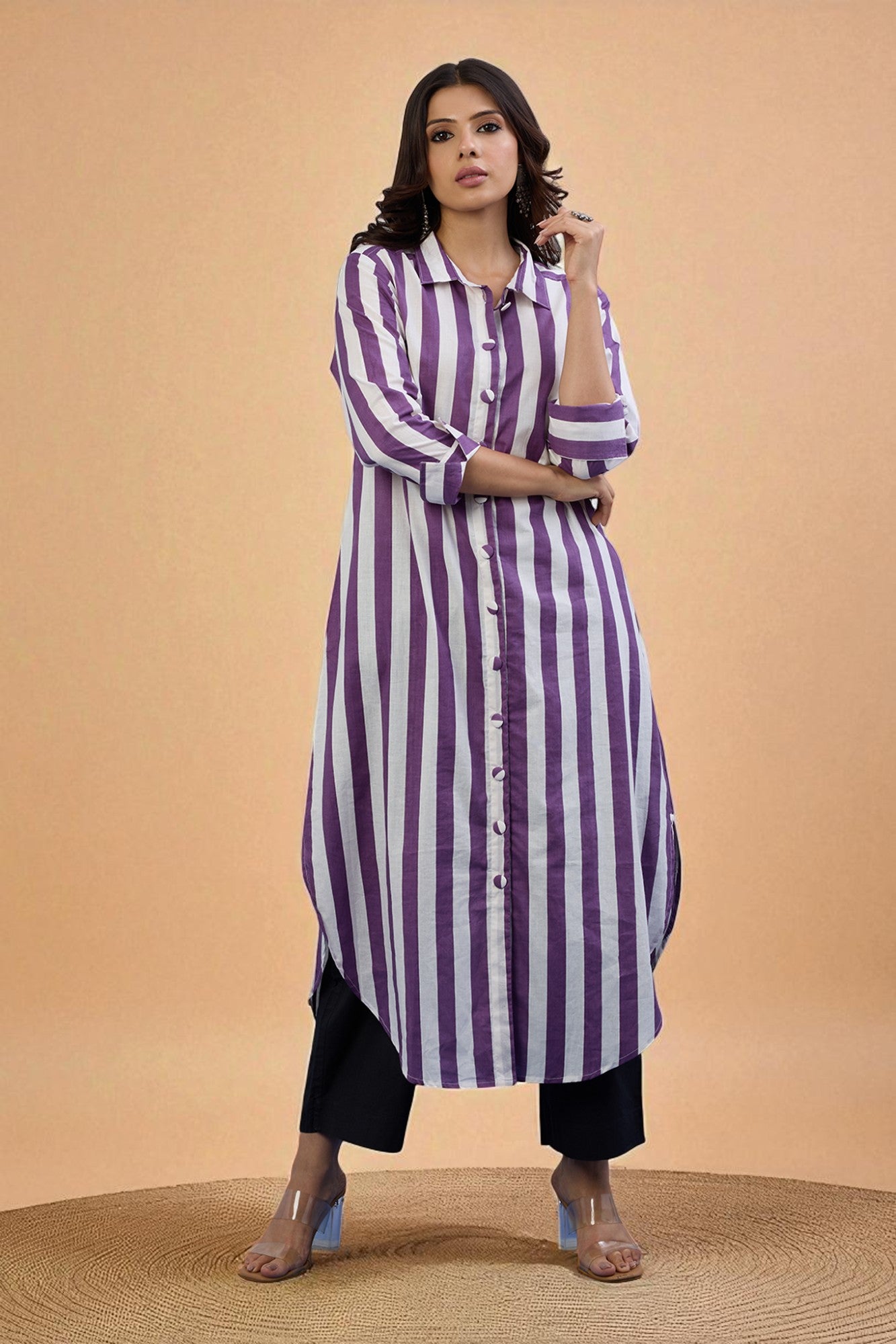 Lavender Line  Long Cotton Shirt Dress