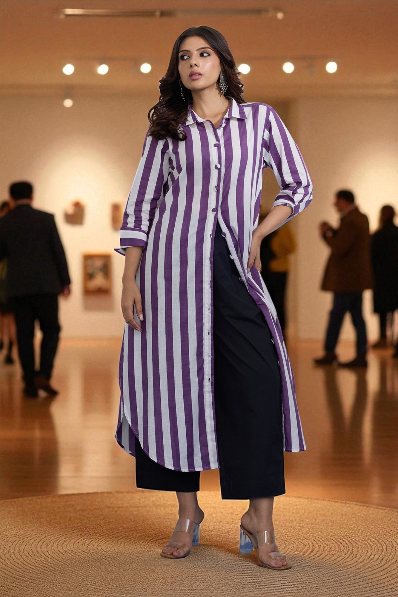 Lavender Line  Long Cotton Shirt Dress
