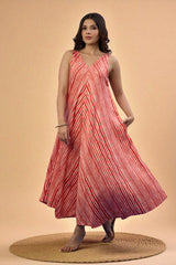Citrus Stripe Sleeveless Strap Satin Cotton Flared Bias Dress