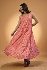 Citrus Stripe Sleeveless Strap Satin Cotton Flared Bias Dress