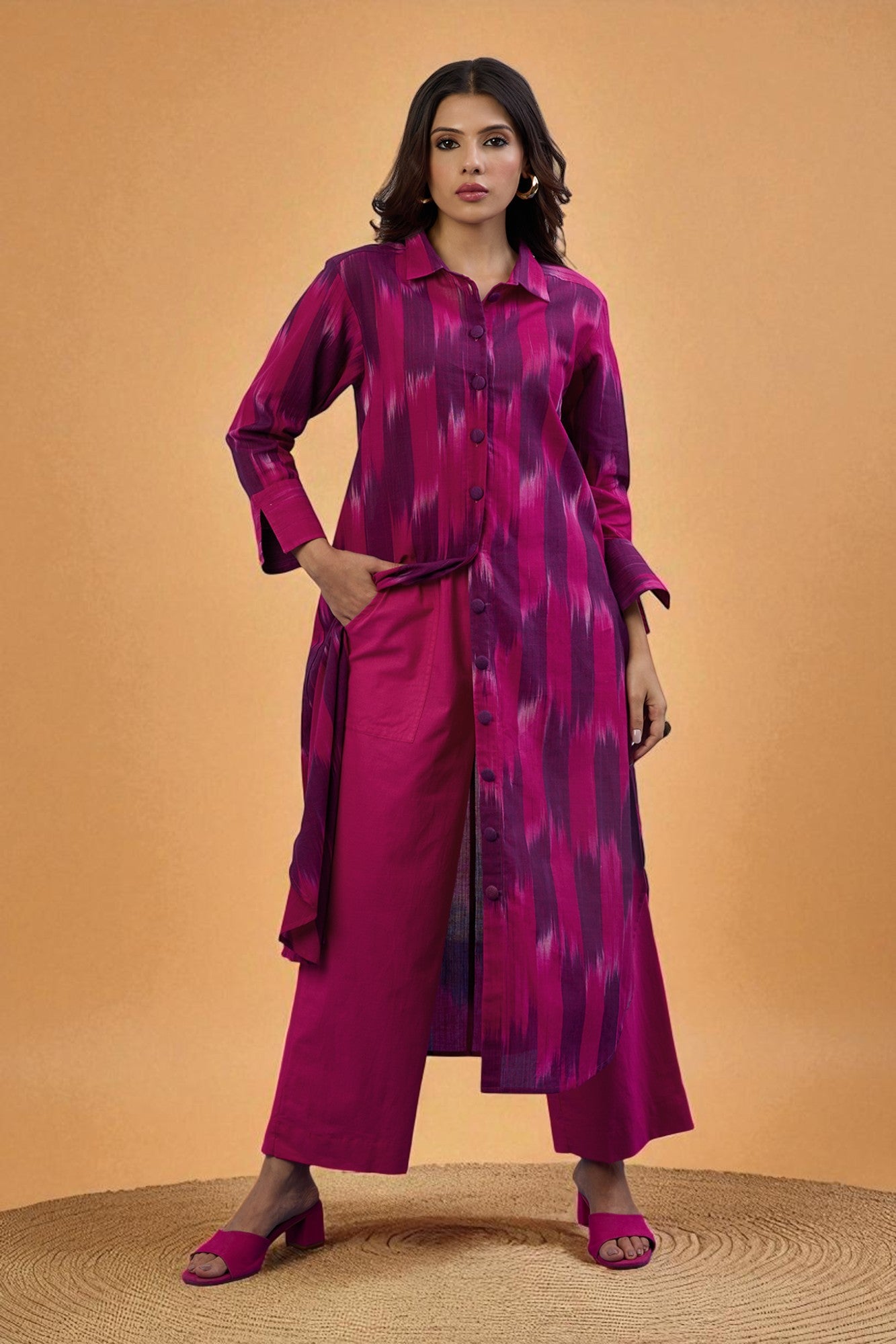 Amethyst Rose Long Cotton Shirt Dress