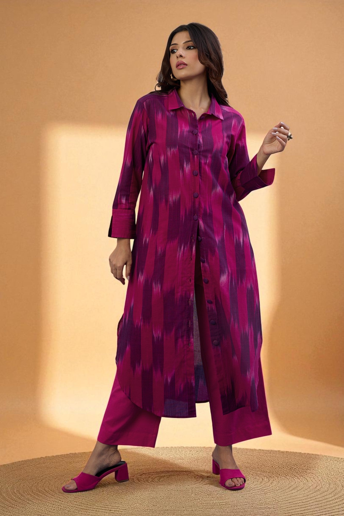 Amethyst Rose Long Cotton Shirt Dress