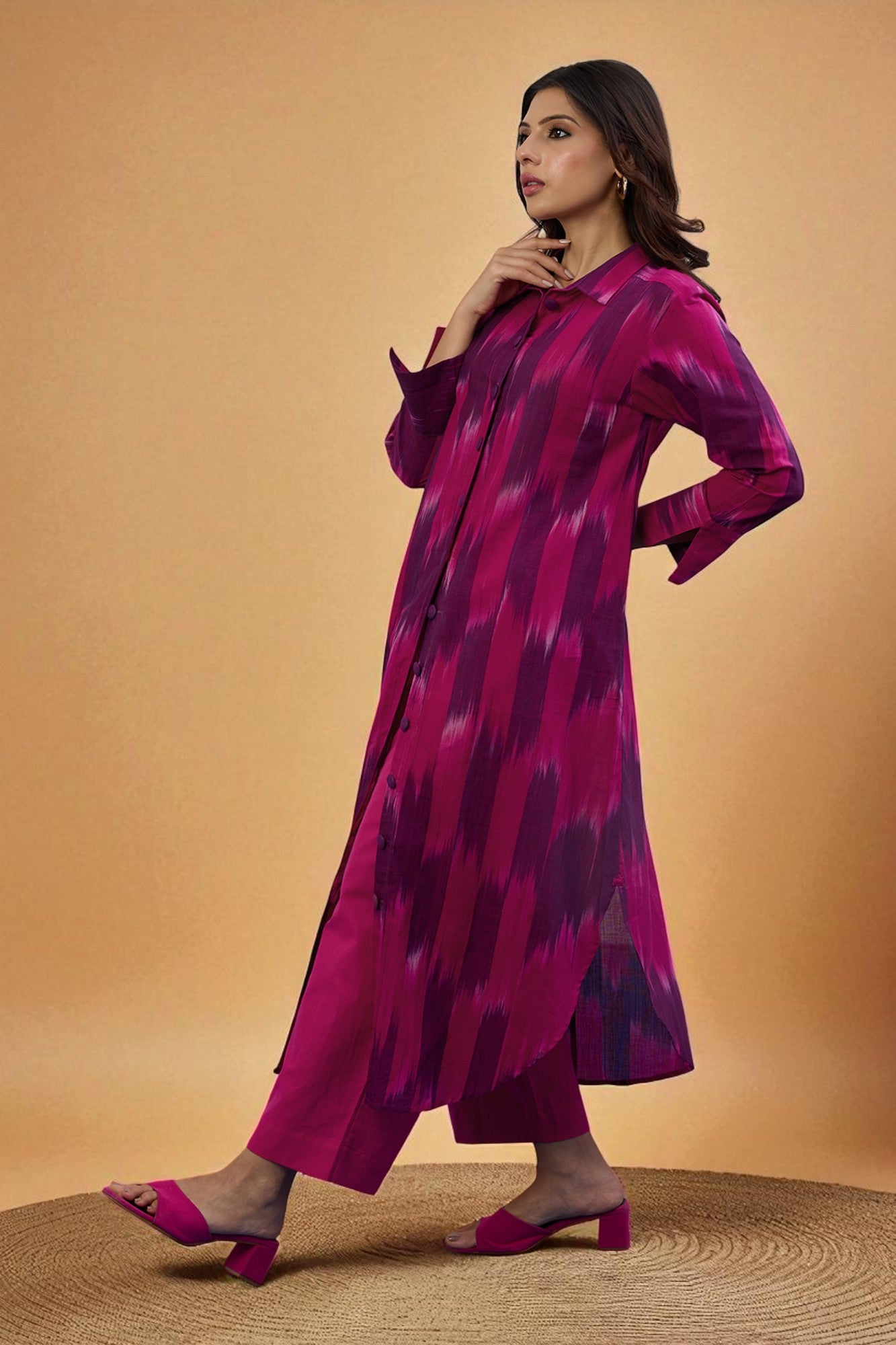 Amethyst Rose Long Cotton Shirt Dress