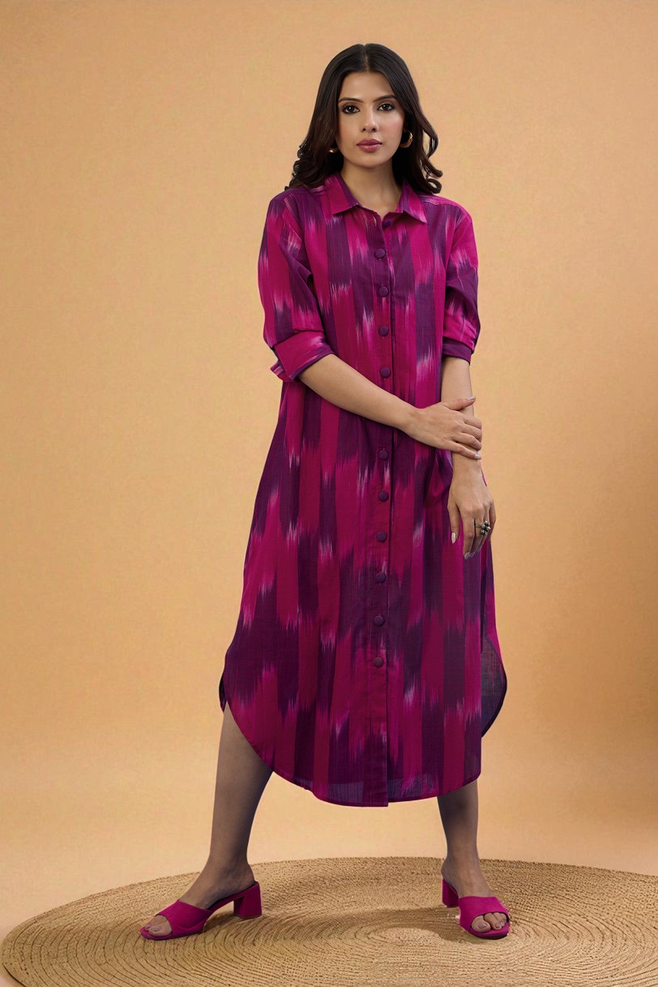 Amethyst Rose Long Cotton Shirt Dress