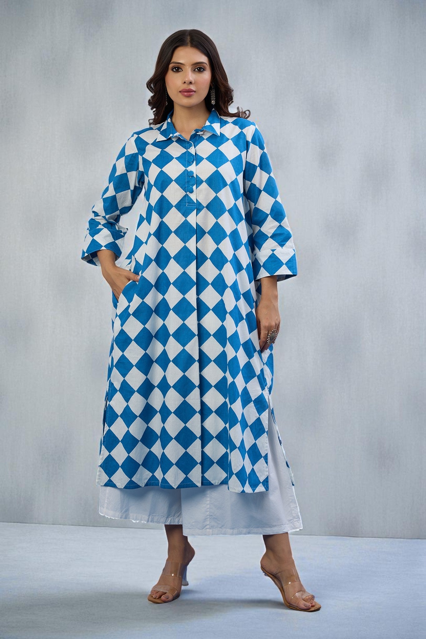 Arctic Diamond Cotton Long Shirt Dress