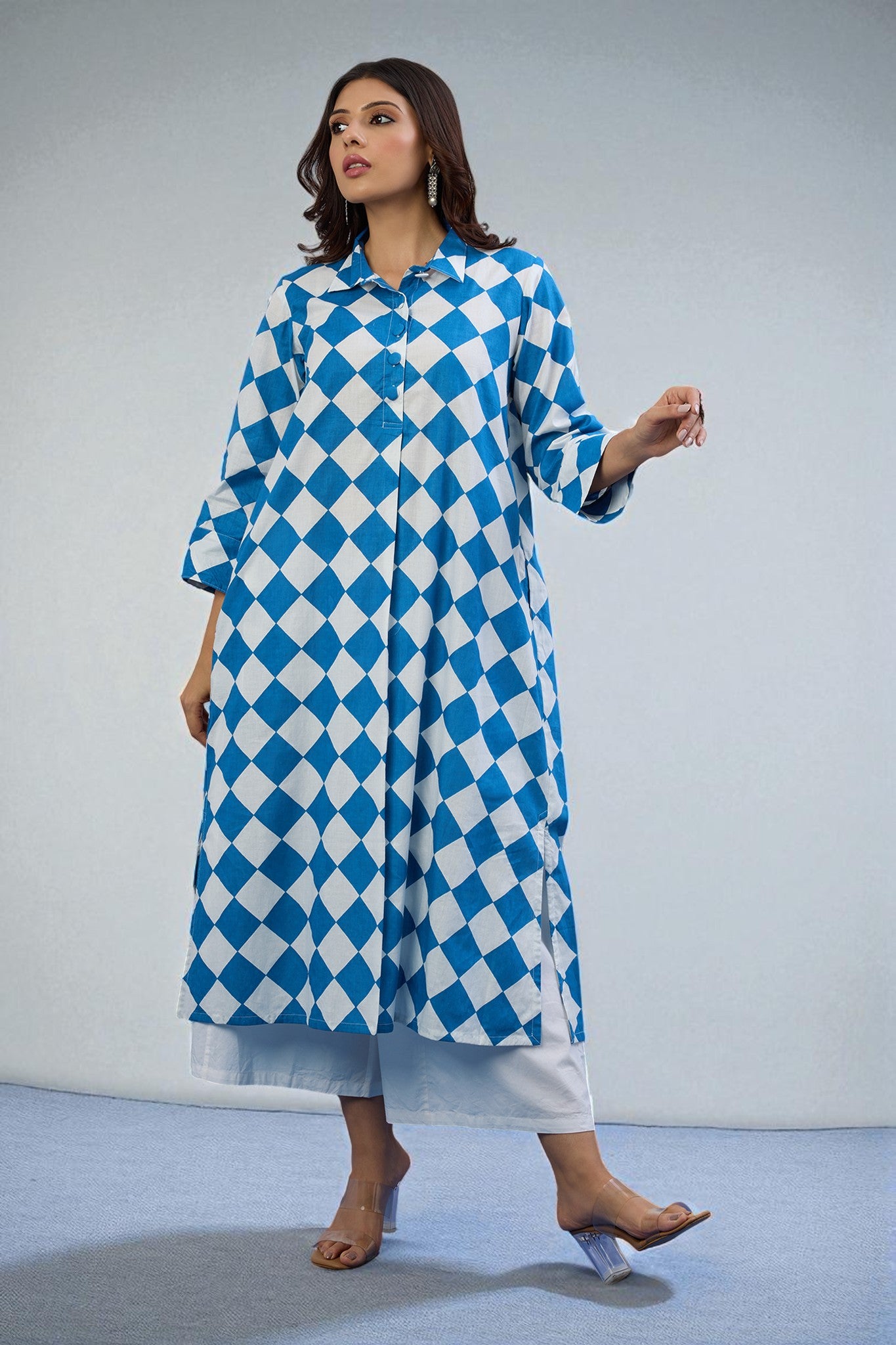 Arctic Diamond Cotton Long Shirt Dress