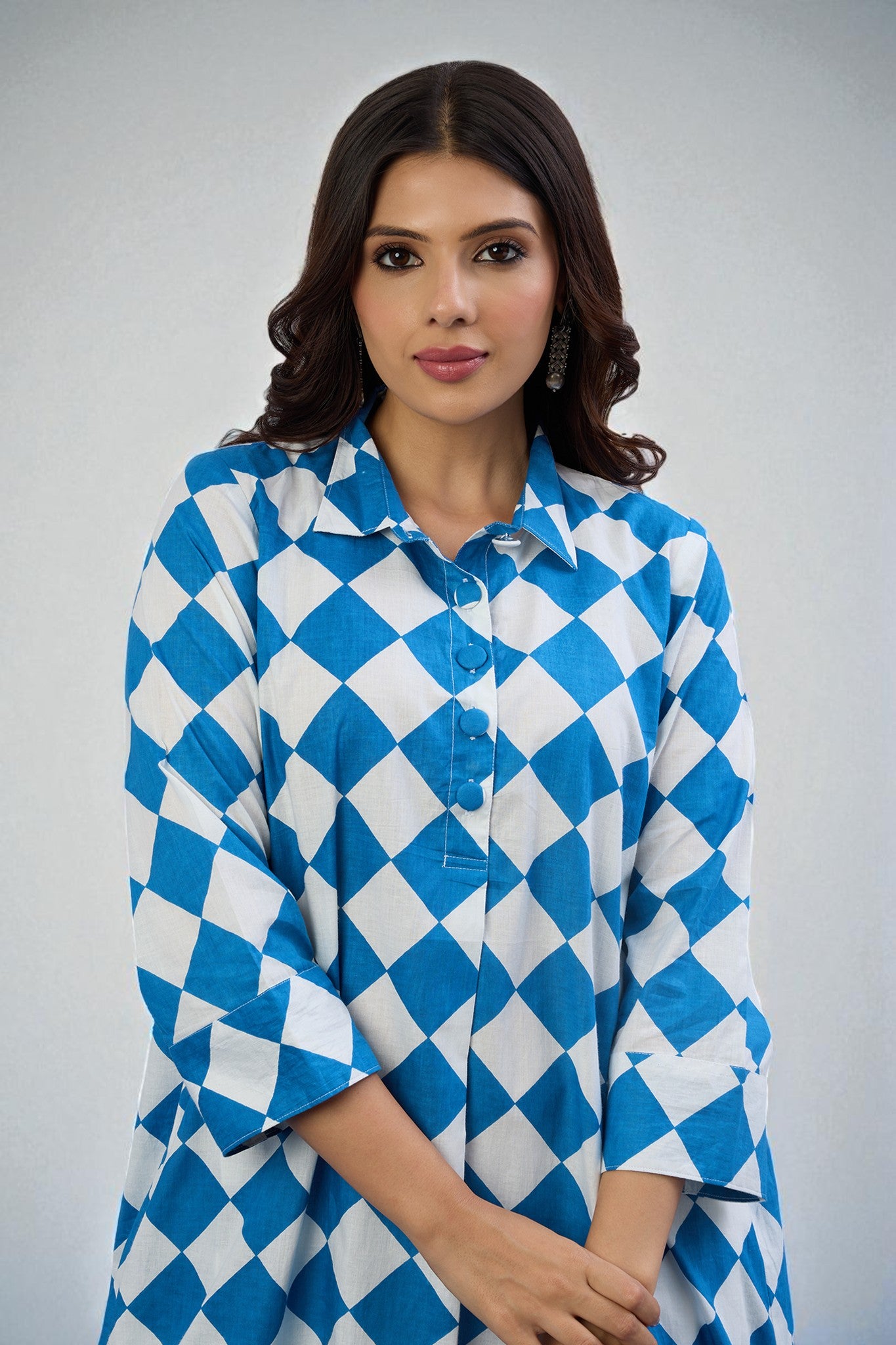 Arctic Diamond Cotton Long Shirt Dress