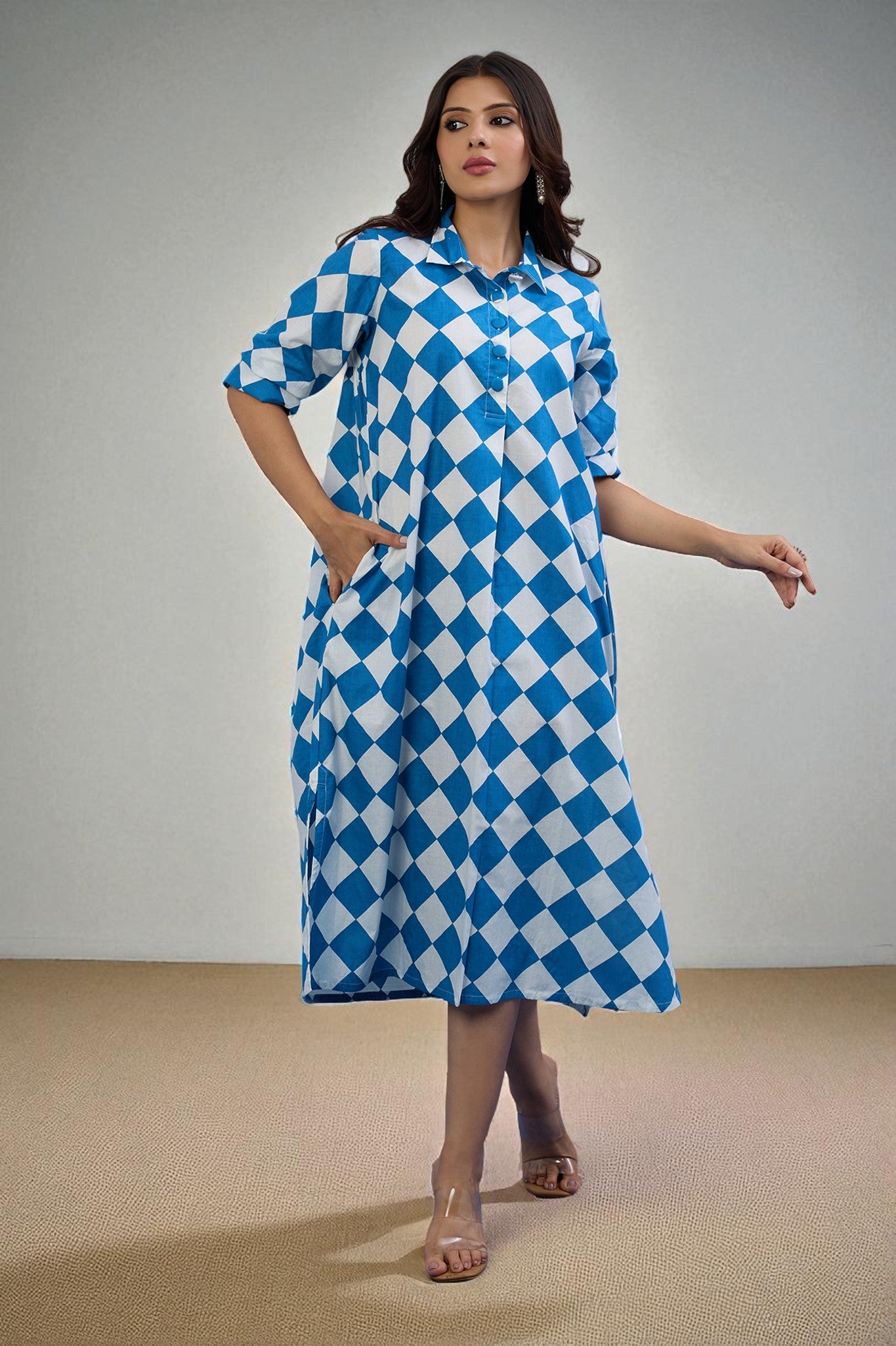 Arctic Diamond Cotton Long Shirt Dress