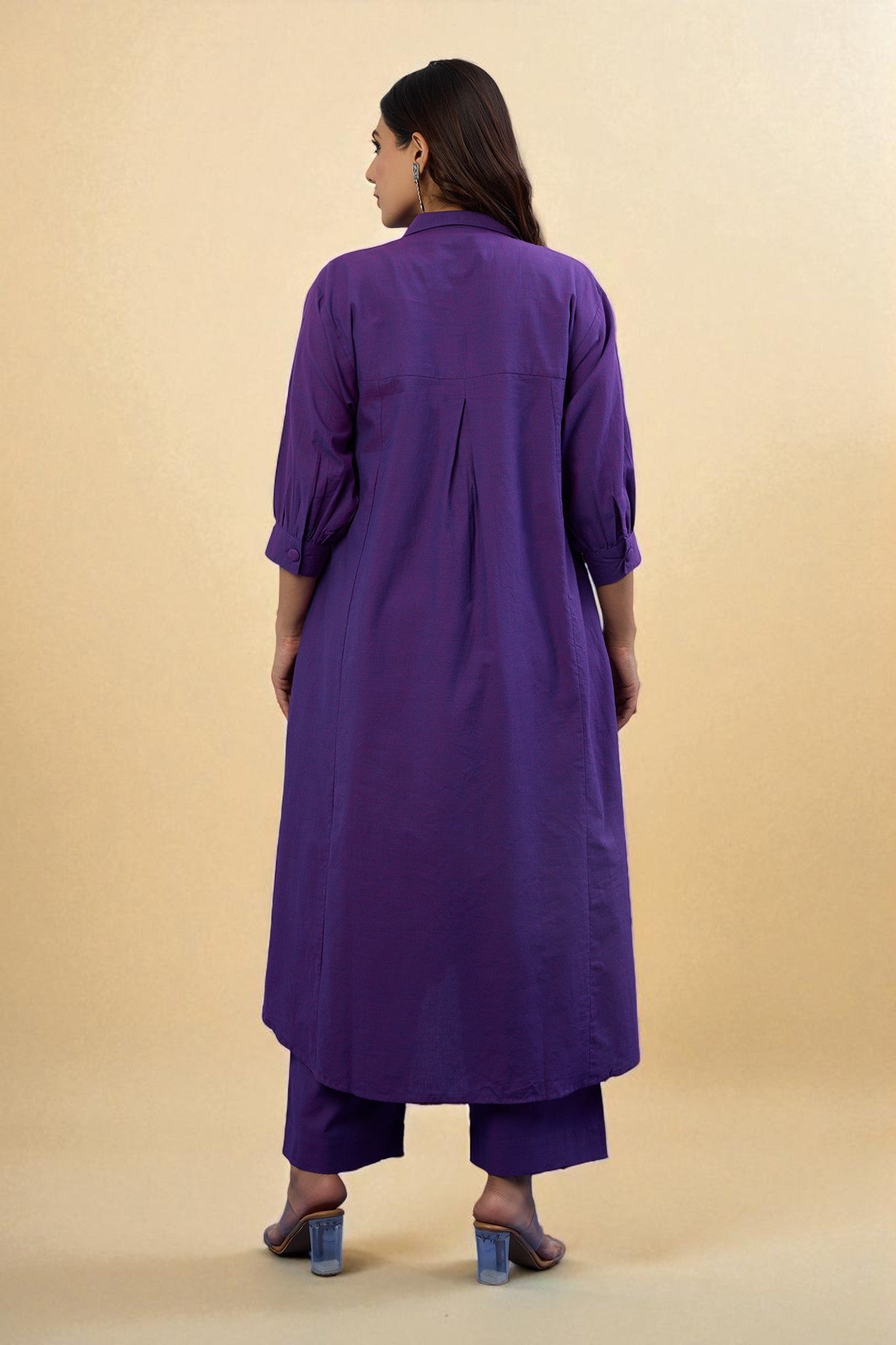 Co-ord Set Kurta and Pants - Violet Orchid Glow Cotton Collar Box Pleat Kurta & Pants