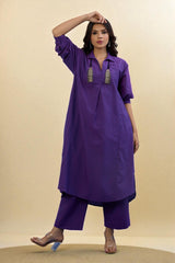 Co-ord Set Kurta and Pants - Violet Orchid Glow Cotton Collar Box Pleat Kurta & Pants