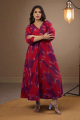 Amethyst Flame V-Neck Midi Dress with Elevated Sleeves