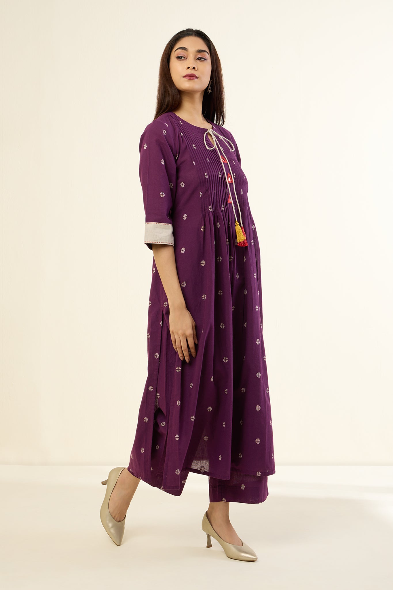 Deep Wine Amber Glow Pintuck Long Kurta