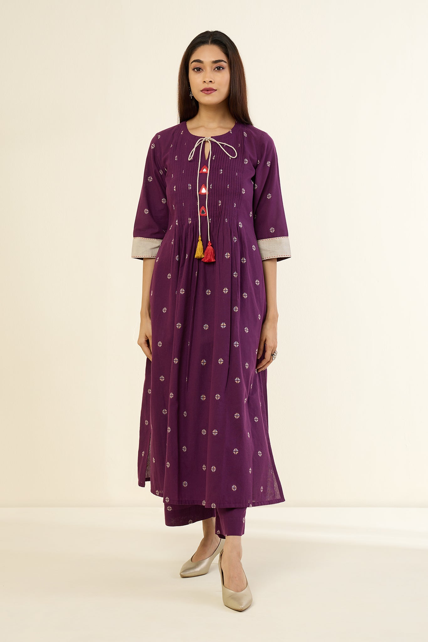 Deep Wine Amber Glow Pintuck Long Kurta