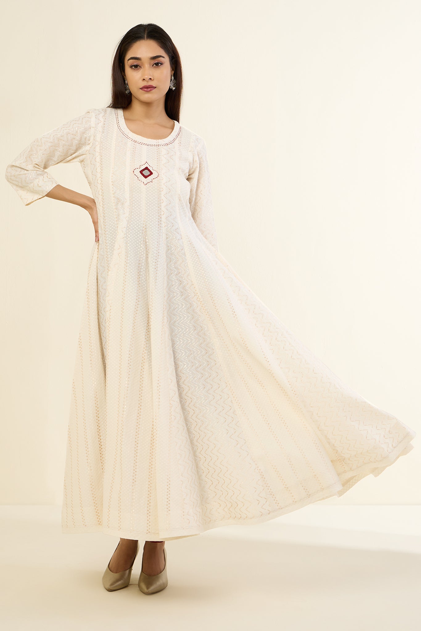 Golden Ivory Radiance Long Swirl Dress