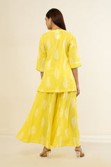Co-ord Set Pop Yellow Camellia Bloom Tunic & Sharara (Set of 2)