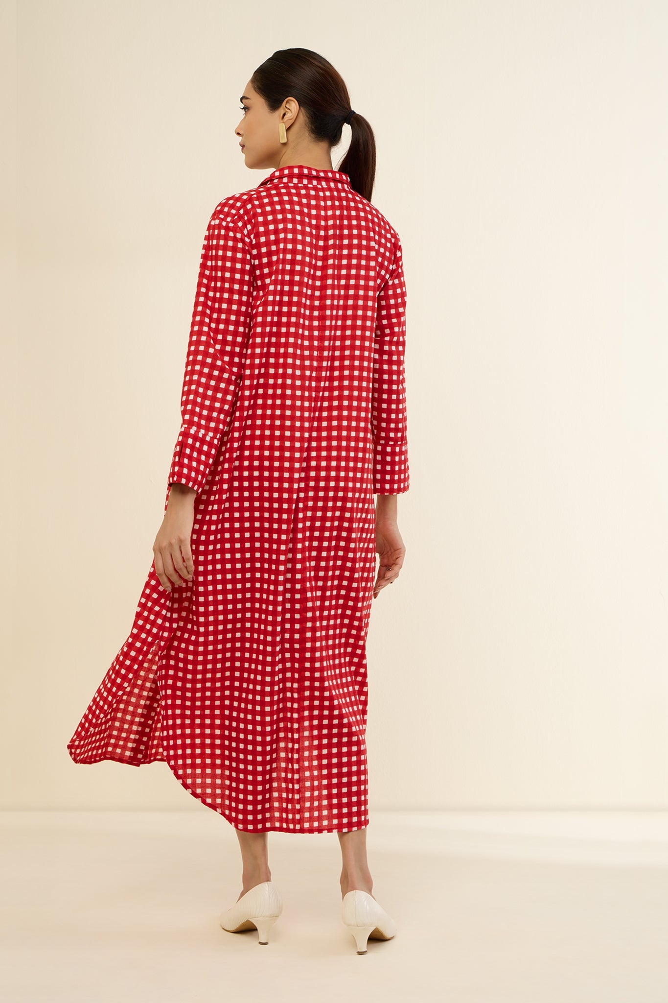 Cherry Checkered Delight Long Shirt Dress